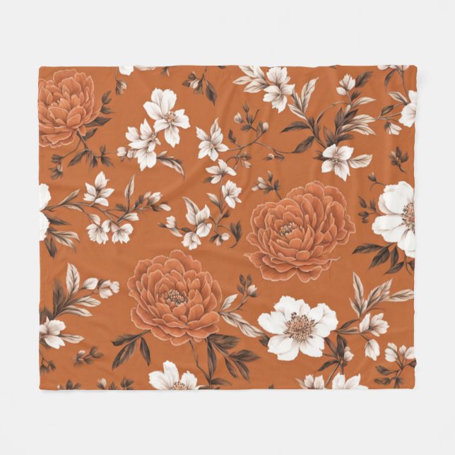 Terracotta Floral Patches Fleecedecke (Vorderseite (Horizontal))
