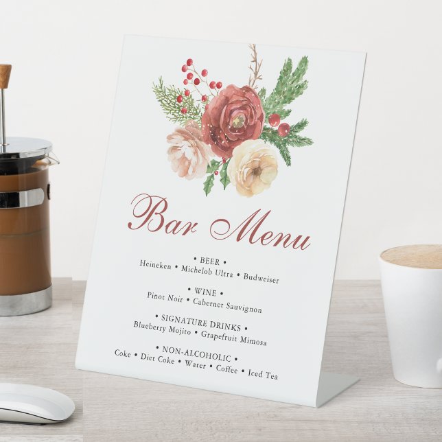 Terracotta Floral Pine Bough Wedding Bar Menu Sockelschild (Von Creator hochgeladen)
