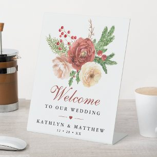 Terracotta Floral Pine Bough Wedding Willkommen Sockelschild