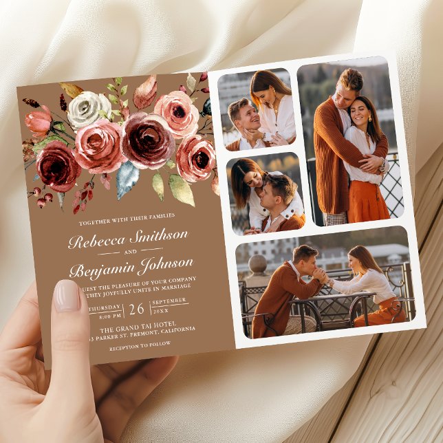 Terracotta Floral QR Code Beige Tan Wedding Einladung (Von Creator hochgeladen)