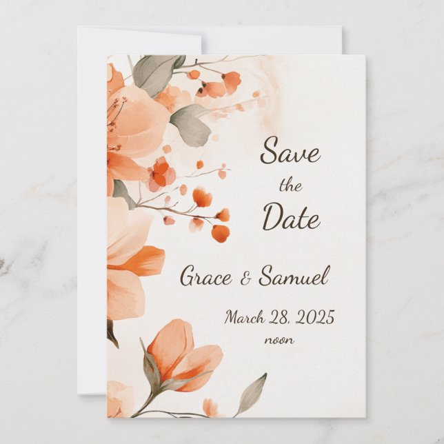 Terracotta Floral Save the Date Einladung (Vorderseite)