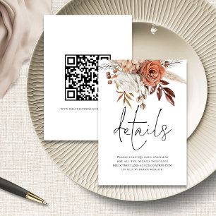 Terracotta Floral Script QR Code Hochzeitsdetails Begleitkarte