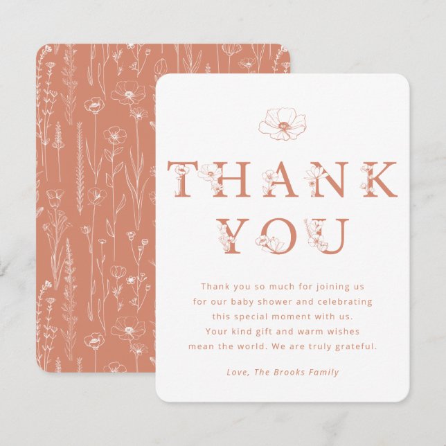 Terracotta Floral Thank You Card | Baby Shower Dankeskarte (Vorne/Hinten)