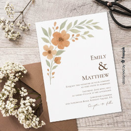 Terracotta Floral Watercolor Wedding Invitation Einladung