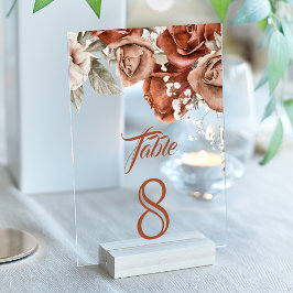 Terracotta Floral Wedding Acrylic Table Number Acryleinladungen
