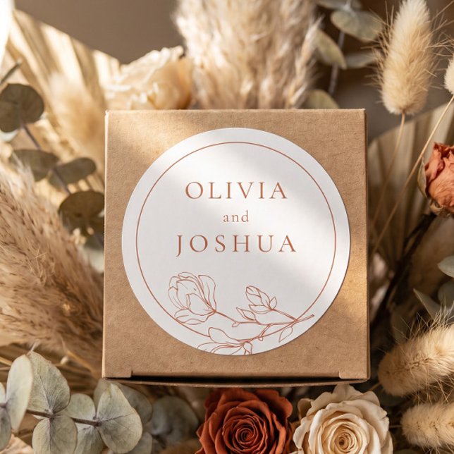 Terracotta Floral Wedding Classic Round Sticker (Von Creator hochgeladen)