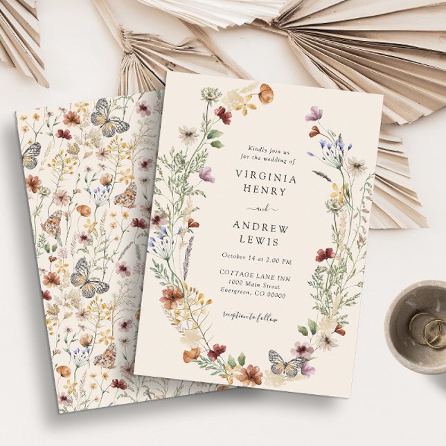 Terracotta Floral Wedding Einladung (Elegant Boho Wildflowers Wedding Invitations by Painted Paperie
)