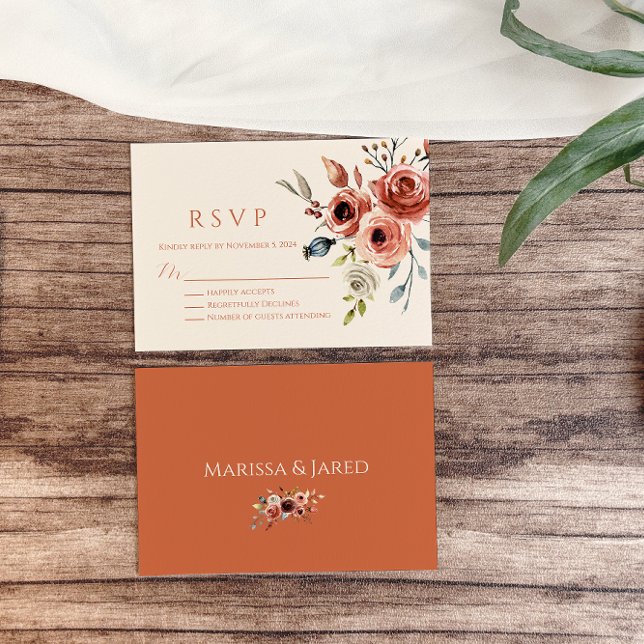 Terracotta Floral Wedding RSVP Card Karte (Von Creator hochgeladen)