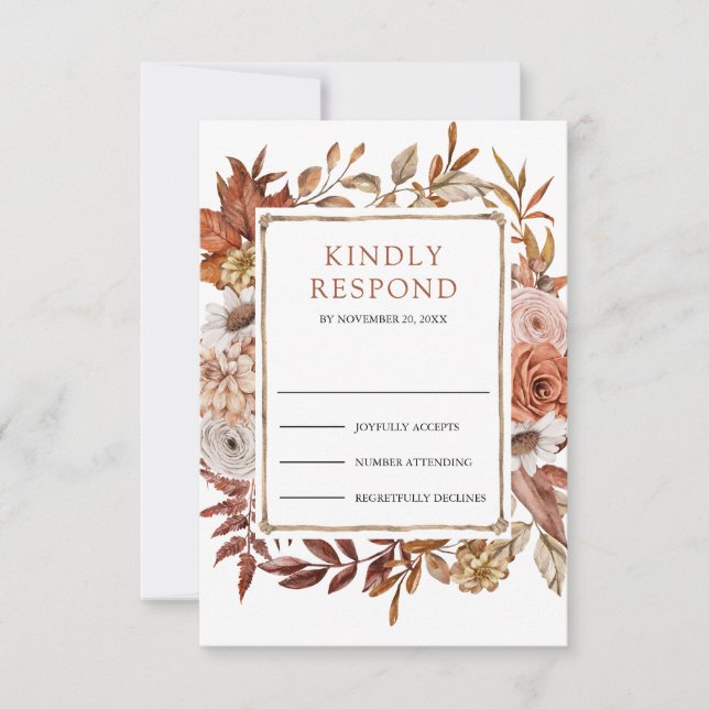 Terracotta Floral Wedding RSVP Karte (Vorderseite)
