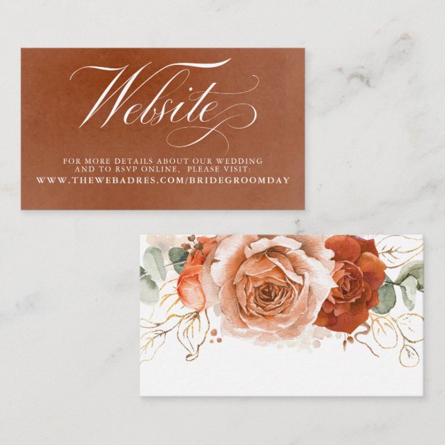 Terracotta Floral Wedding Website Card Visitenkarte (Vorne/Hinten)