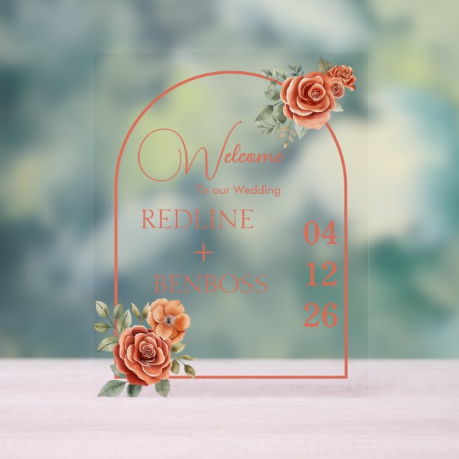 Terracotta Floral Wedding Welcome Acrylschild (Neutral)