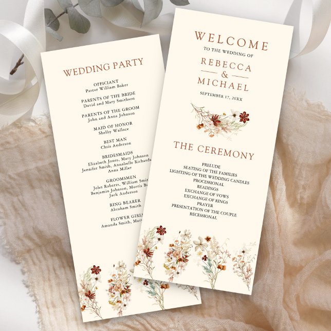 Terracotta Floral Wildblume Creme Wedding Programm (Von Creator hochgeladen)