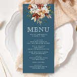 Terracotta Floral Wildblume Dusty Blue Wedding Menükarte<br><div class="desc">Elegante Speisekarte mit schönen rustikalen Wildblumen und moderner Typografie.</div>