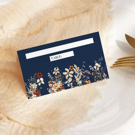 Terracotta Floral Wildblume Navy Blue Wedding Platzkarte