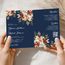 Terracotta Floral Wildflower Navy Blue Wedding Einladung