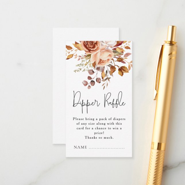 Terracotta Florals Diaper Raffle Baby Dusche Begleitkarte (Vorderseite/Rückseite Beispiel)
