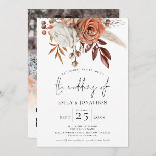 Terracotta Florals Foto Overlay QR Code Wedding Einladung