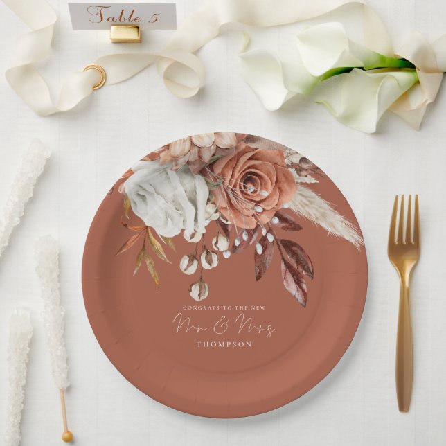 Terracotta Florals Glückwunsch Rust Wedding Pappteller (Hochzeit)