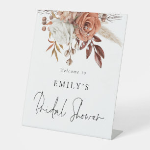 Terracotta Florals Herzlich Willkommen in Brautpar Sockelschild