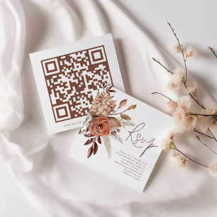 Terracotta Florals QR Code Script Wedding RSVP Begleitkarte