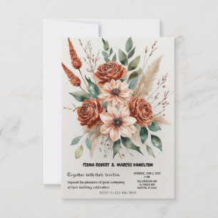 Terracotta Florals Rustic Boho Wedding RSVP Karte