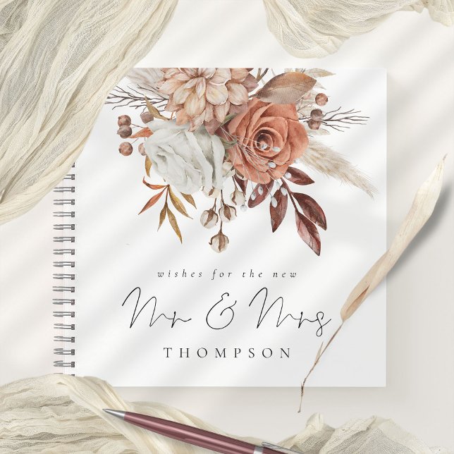 Terracotta Florals wünscht neue Frau Guest Book Notizbuch (Mr and Mrs Wedding Day Guest Book. Part of the Terracotta Autumn Florals Collection)
