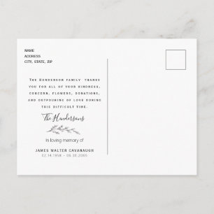 Terracotta Foliage Beerdigung Danke Name & Datum Postkarte