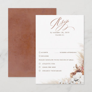 Terracotta Foliage Boho Wedding RSVP Karte