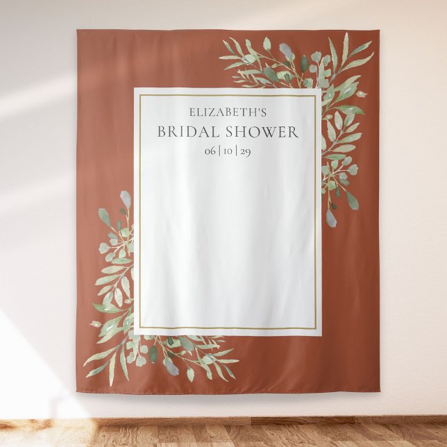 Terracotta Foliage Brautparty Foto Hintergrund Wandteppich (Terracotta Foliage Bridal Shower Photo Backdrop)