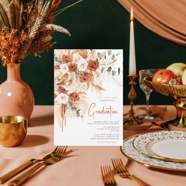 Terracotta Foto Boho Bright Bold Abschluss Einladung (Get Bold and Bright with Boho Graduation Invitations!)