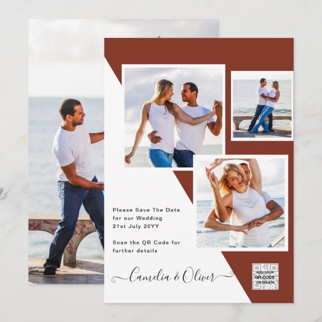 Terracotta FOTO QR CODE Hochzeit Einladung Retten  (Vorne/Hinten)