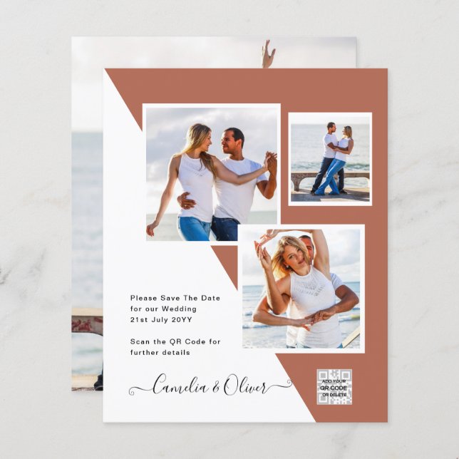Terracotta FOTO QR CODE Hochzeit Einladung Retten  (Vorne/Hinten)