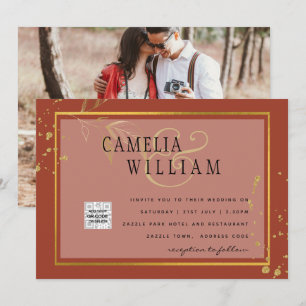 Terracotta FOTO QR CODE Hochzeit Einladung Retten