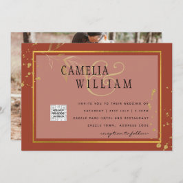 Terracotta FOTO QR CODE Hochzeit Einladung Retten 