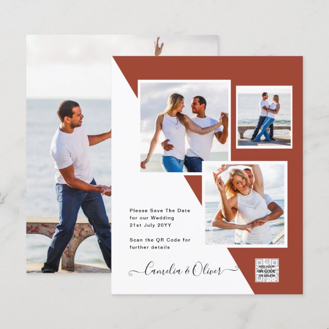 Terracotta FOTO QR CODE Hochzeit Einladung Retten  (Vorne/Hinten)