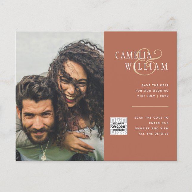 Terracotta FOTO QR CODE Hochzeit Einladung Retten  Flyer (Vorne)