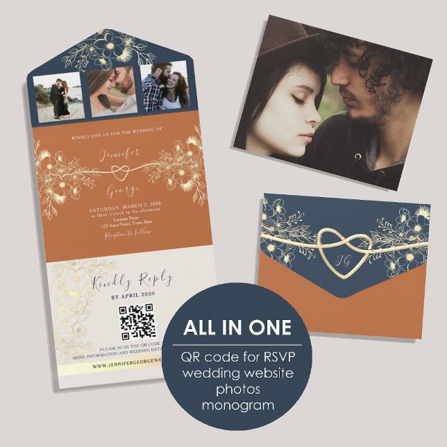 Terracotta Fotos QR Code Wedding All In One Einladung (Von Creator hochgeladen)