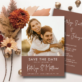 Terracotta Fun Script Modernes Foto Einfache Hochz Save The Date