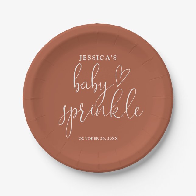 Terracotta Gender Neutral Baby Sprinkle Dusche Pappteller (Vorderseite)