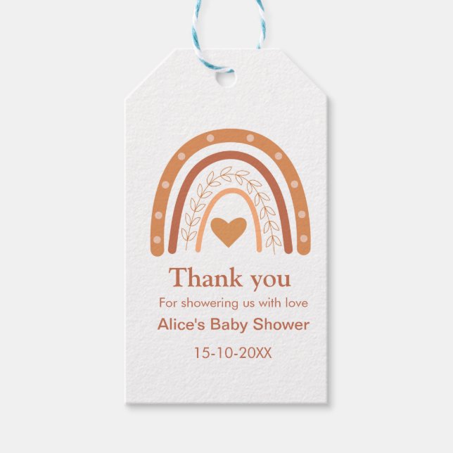 Terracotta Gender Neutral Boho Regenbogen Danke Geschenkanhänger (Vorderseite)