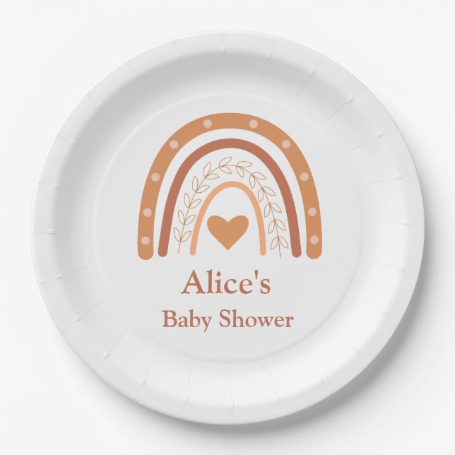Terracotta Gender Neutraler Boho Regenbogen-Brauch Pappteller (Vorderseite)