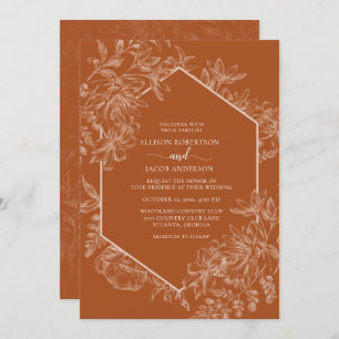Terracotta Geometric Floral Wedding All in one Einladung