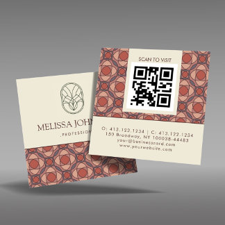 Terracotta Geometric Square QR Business Card Quadratische Visitenkarte