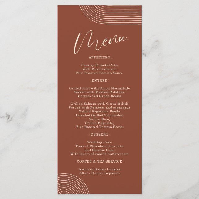 Terracotta Geometrische Linien Kunst, Dichtung und Menükarte (Vorderseite)