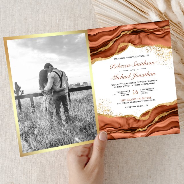 Terracotta Gold Abstract Ink QR Code Wedding Einladung (Von Creator hochgeladen)