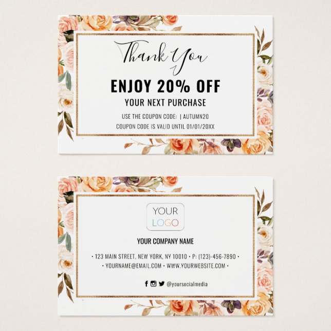 Terracotta Gold Floral Discount Card Herbst (Vorne & Hinten)