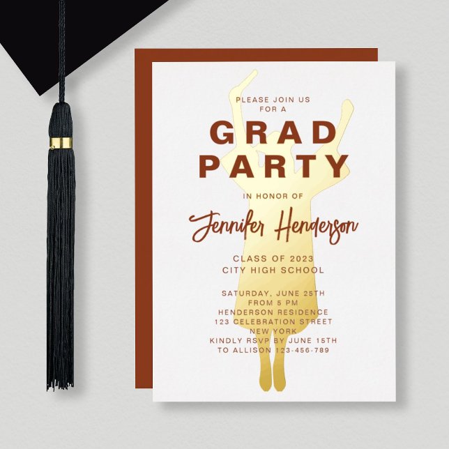 Terracotta Gold Foil Graduation Party Folieneinladung (Von Creator hochgeladen)
