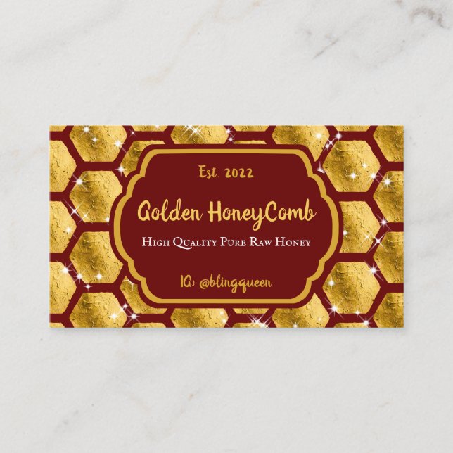 Terracotta Gold Foil Honeycomb Honey Bee Visitenkarte (Vorderseite)