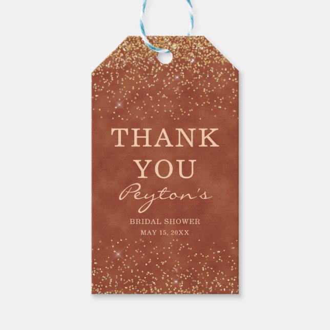 Terracotta Gold Glitzer Brautparty Vielen Dank Geschenkanhänger (Vorderseite)