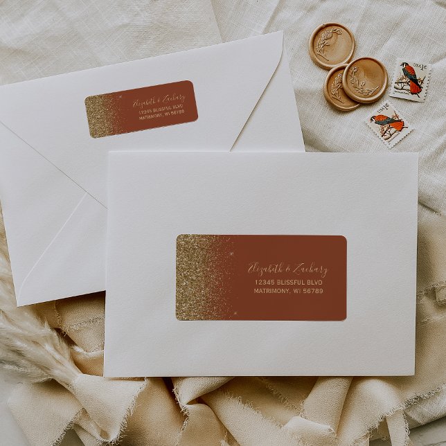 Terracotta Gold Glitzer Wedding Rücksendeadresse (Von Creator hochgeladen)